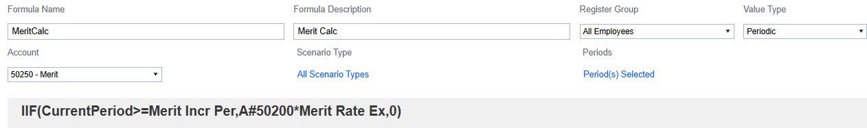 Merit formula selectable criteria